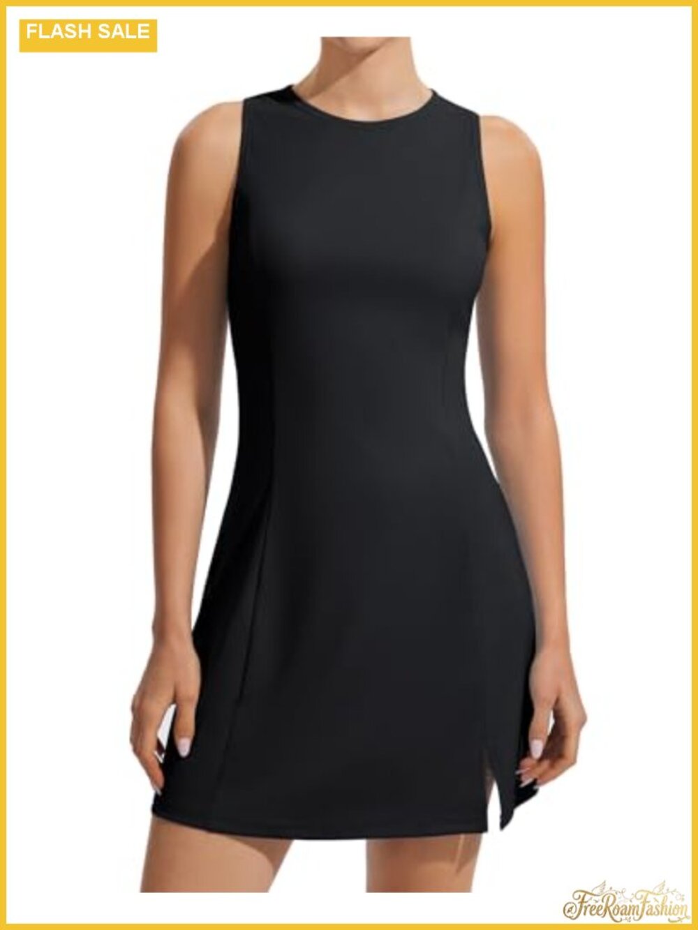 Women's High Neck Athletic Tennis Dress Sleeveless with Built-In Shorts and